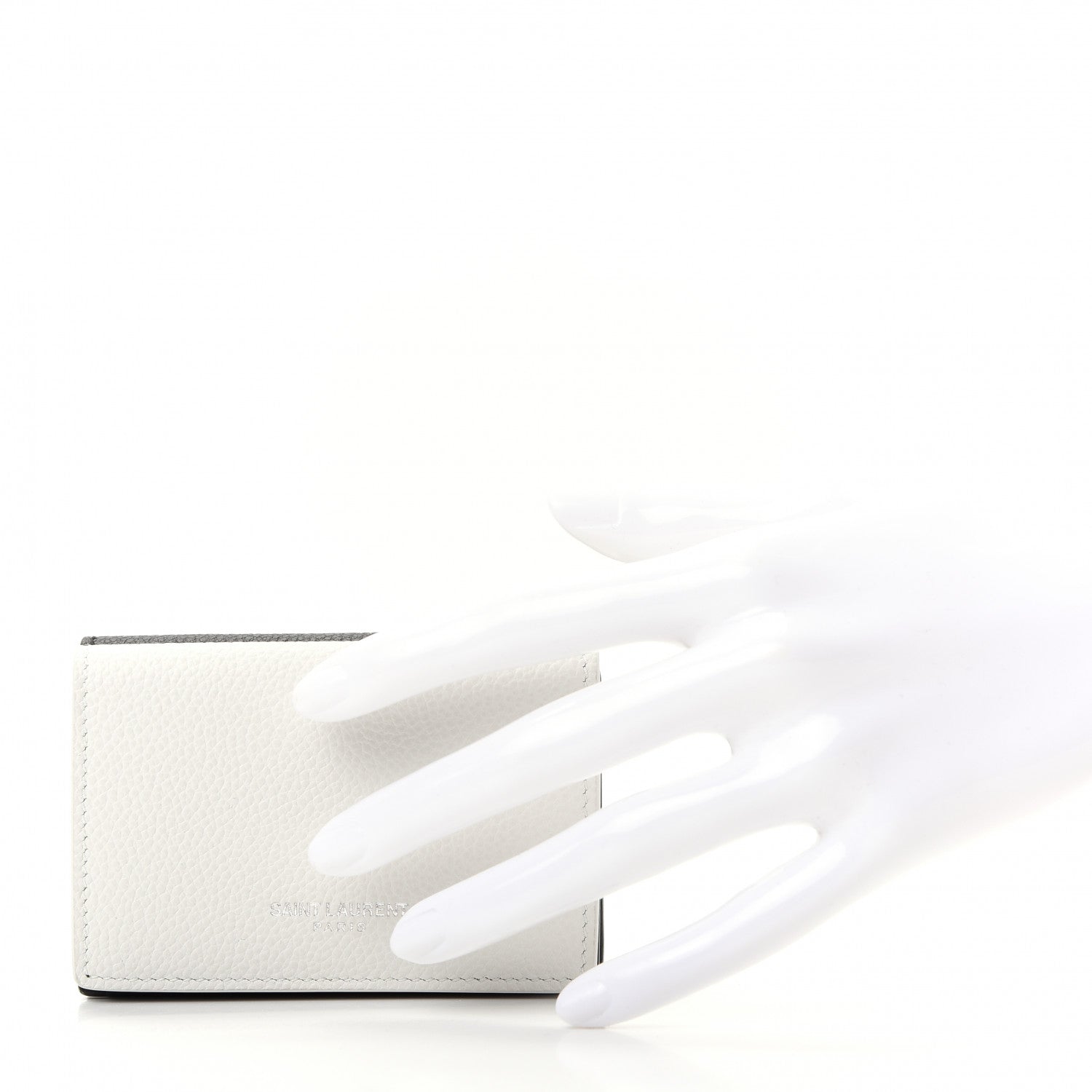 Saint Laurent Grained Calfskin Paris Petite Compact Wallet White Black 2 of 7