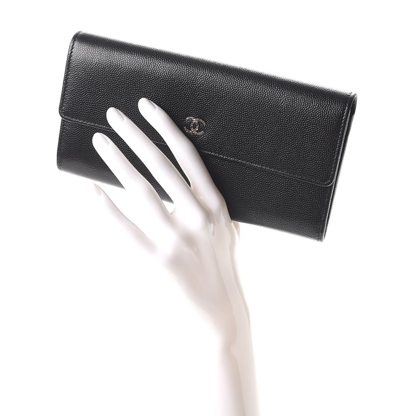 Caviar Sevruga CC Large Gusset Flap Wallet Black