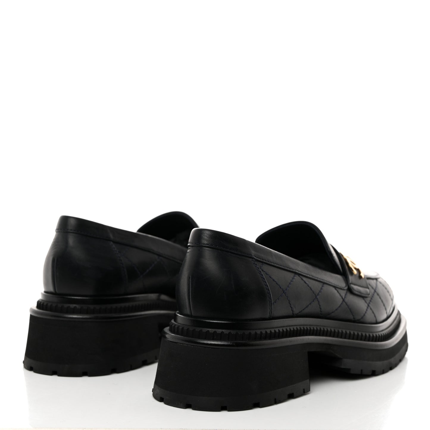 Calfskin Quilted CC Mocassin Loafers 37.5 Navy Blue