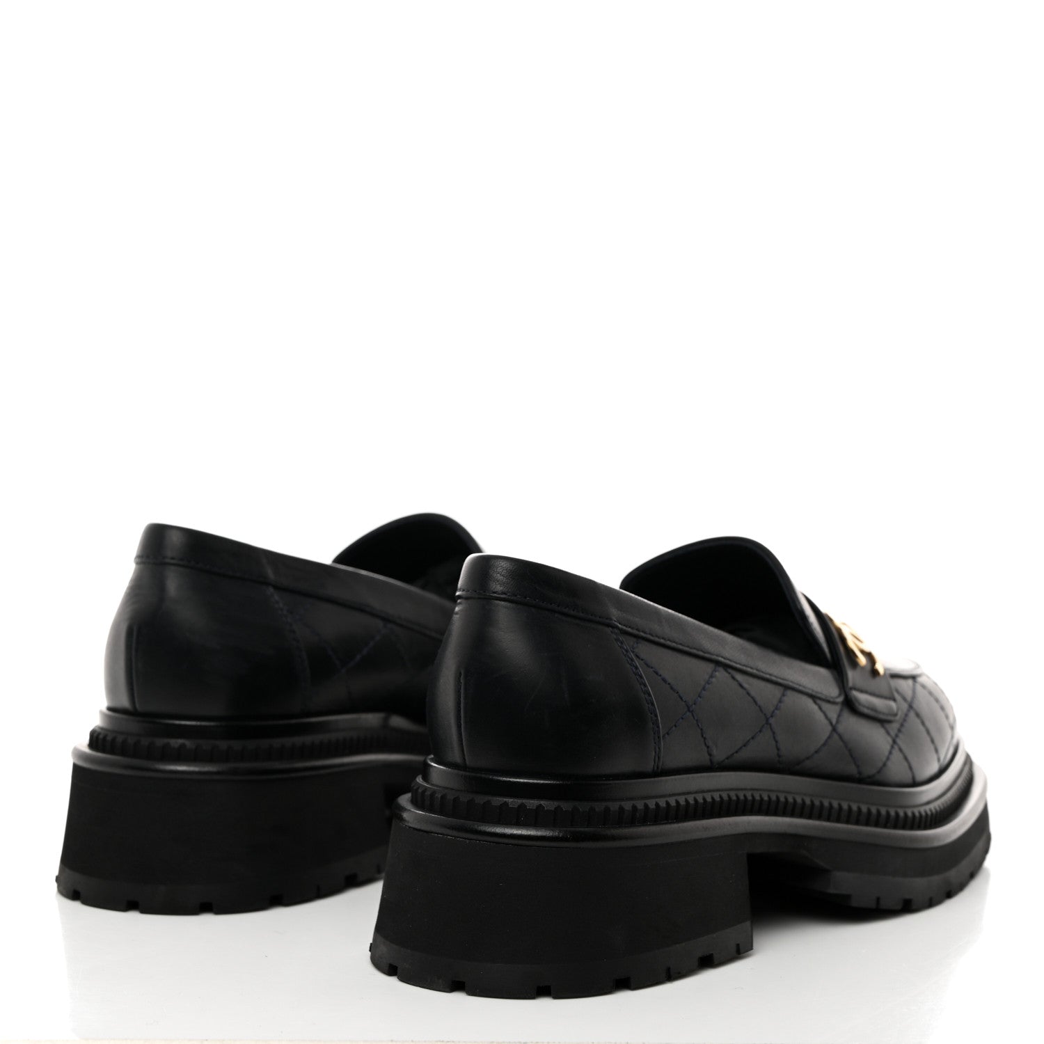 Chanel Calfskin Quilted CC Mocassin Loafers 37.5 Navy Blue 4 of 9