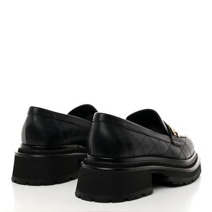 Chanel Calfskin Quilted CC Mocassin Loafers 37.5 Navy Blue 4 of 9