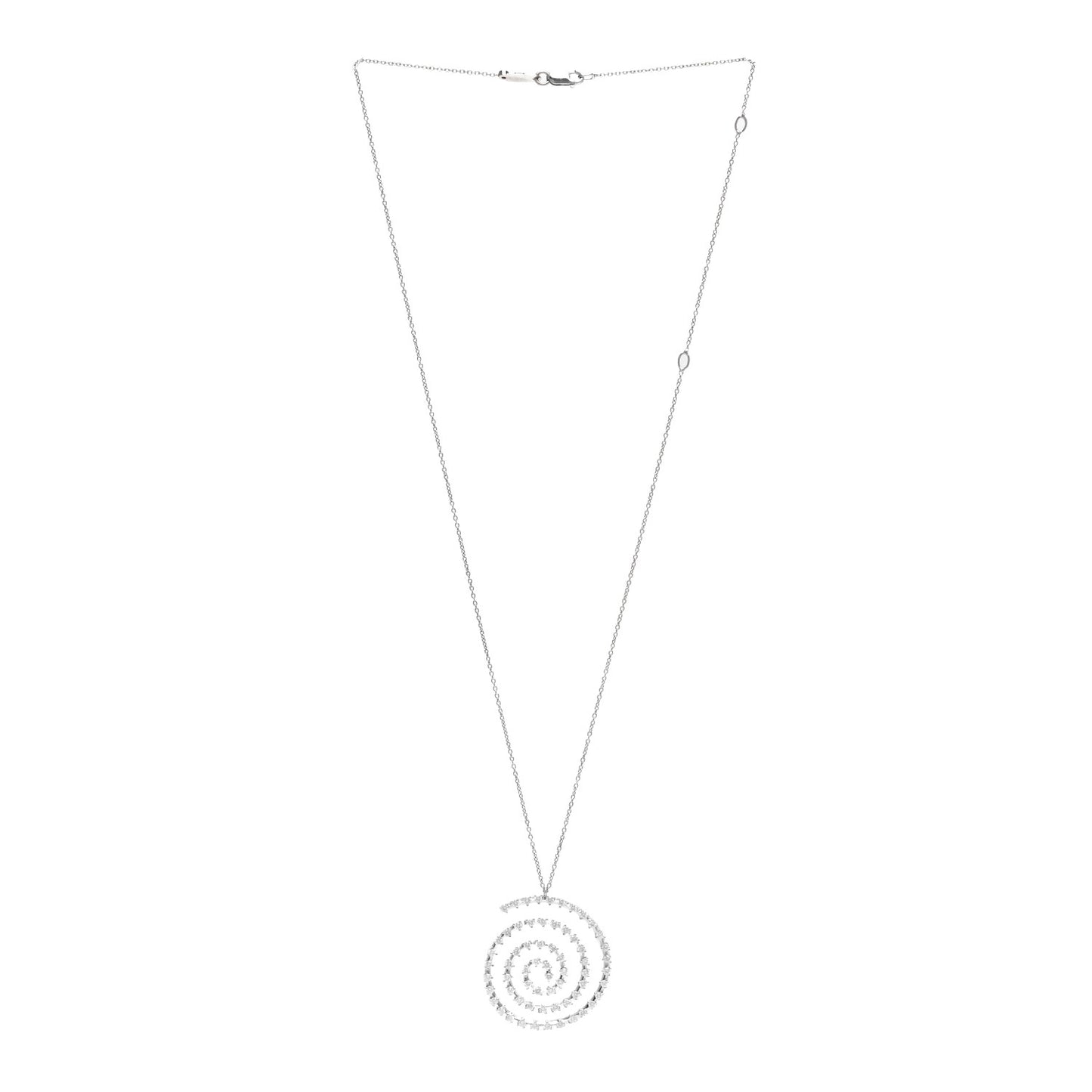 18K White Gold Diamond Spiral Pendant Necklace