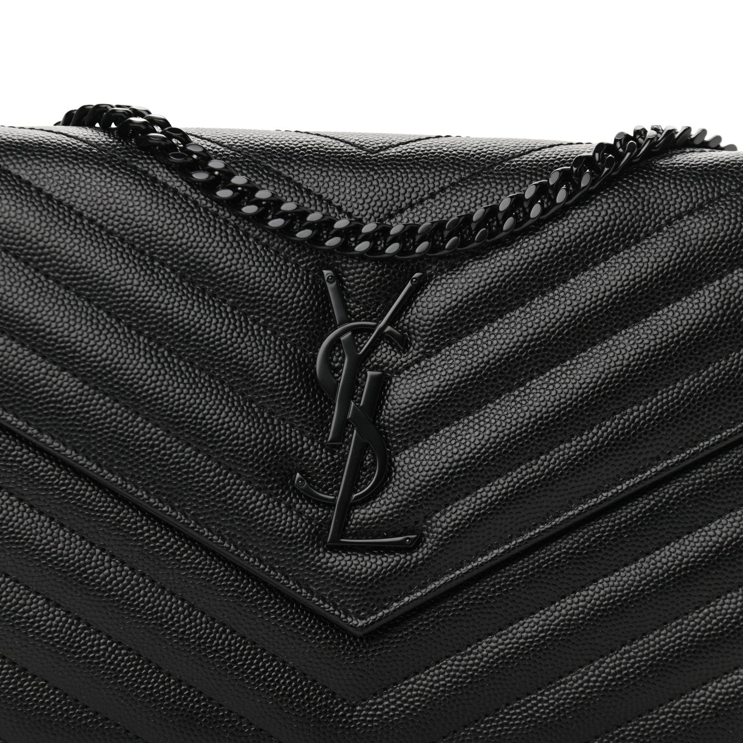 Saint Laurent Grain De Poudre Matelasse Chevron Monogram Monochrome Chain Wallet Black 8 of 11