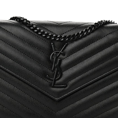 Saint Laurent Grain De Poudre Matelasse Chevron Monogram Monochrome Chain Wallet Black 8 of 11