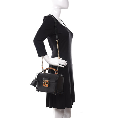 Gucci Calfskin Small Padlock Bamboo Shoulder Bag Black 2 of 9