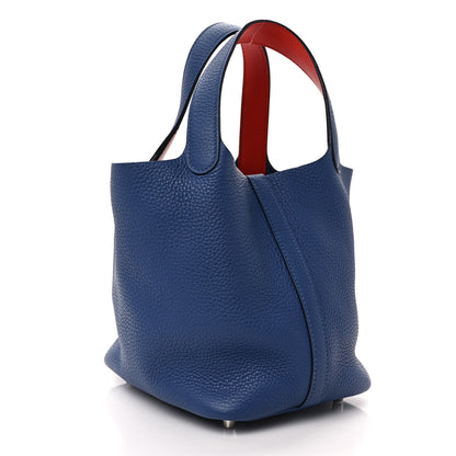 Hermes Taurillon Clemence Swift Eclat Picotin Lock 18 PM Bleu Brighton Capucine 3 of 9