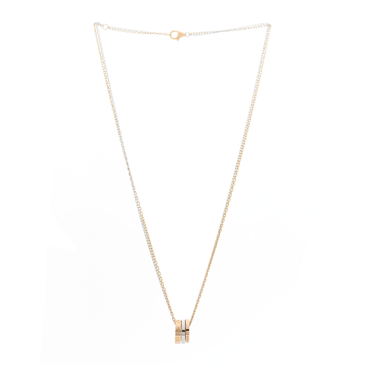 Cartier 18K White Pink Gold Diamond Three Ring LOVE Pendant Necklace 3 of 7