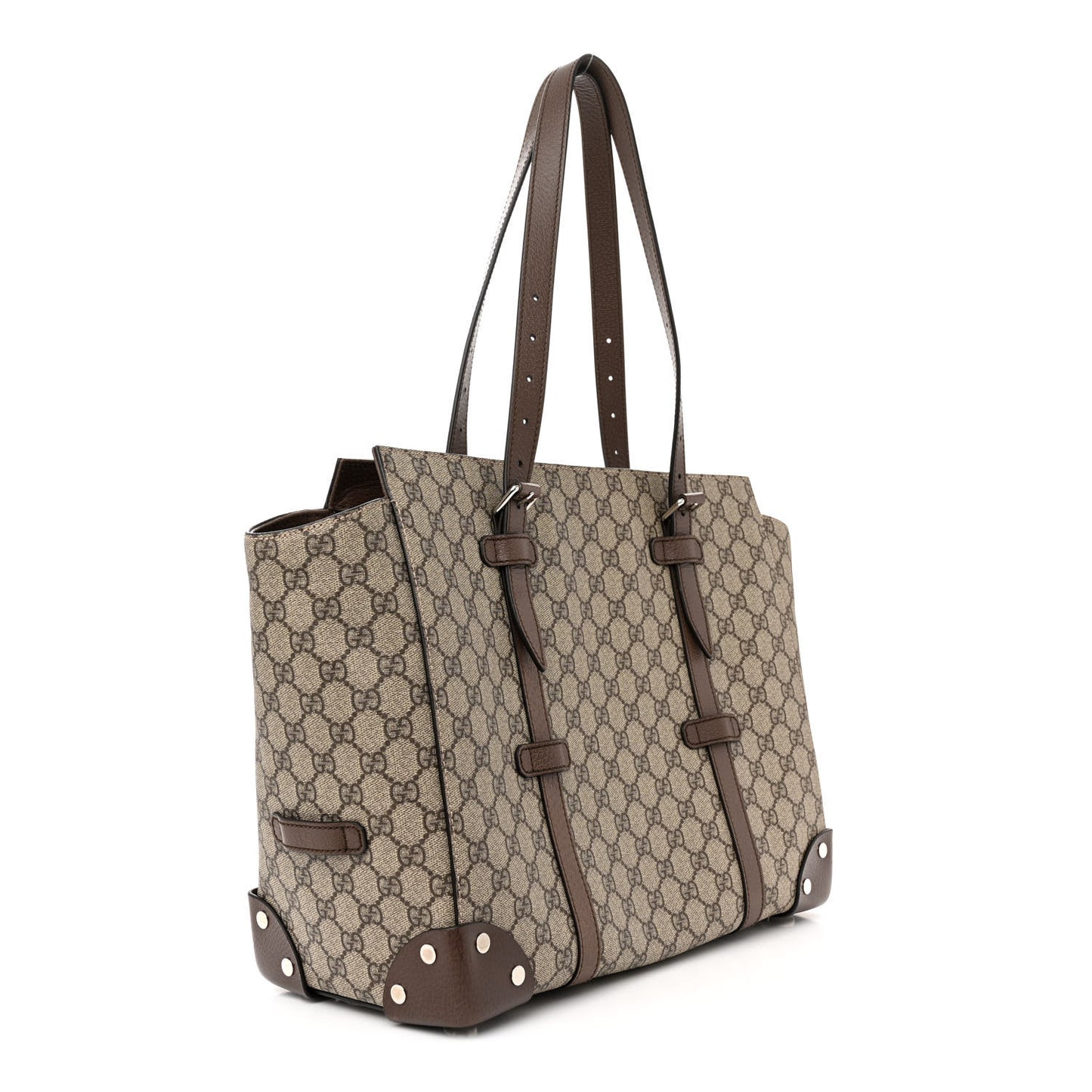 GG Supreme Monogram Textured Dollar Calfskin Medium Detail Tote Beige Ebony New Acero