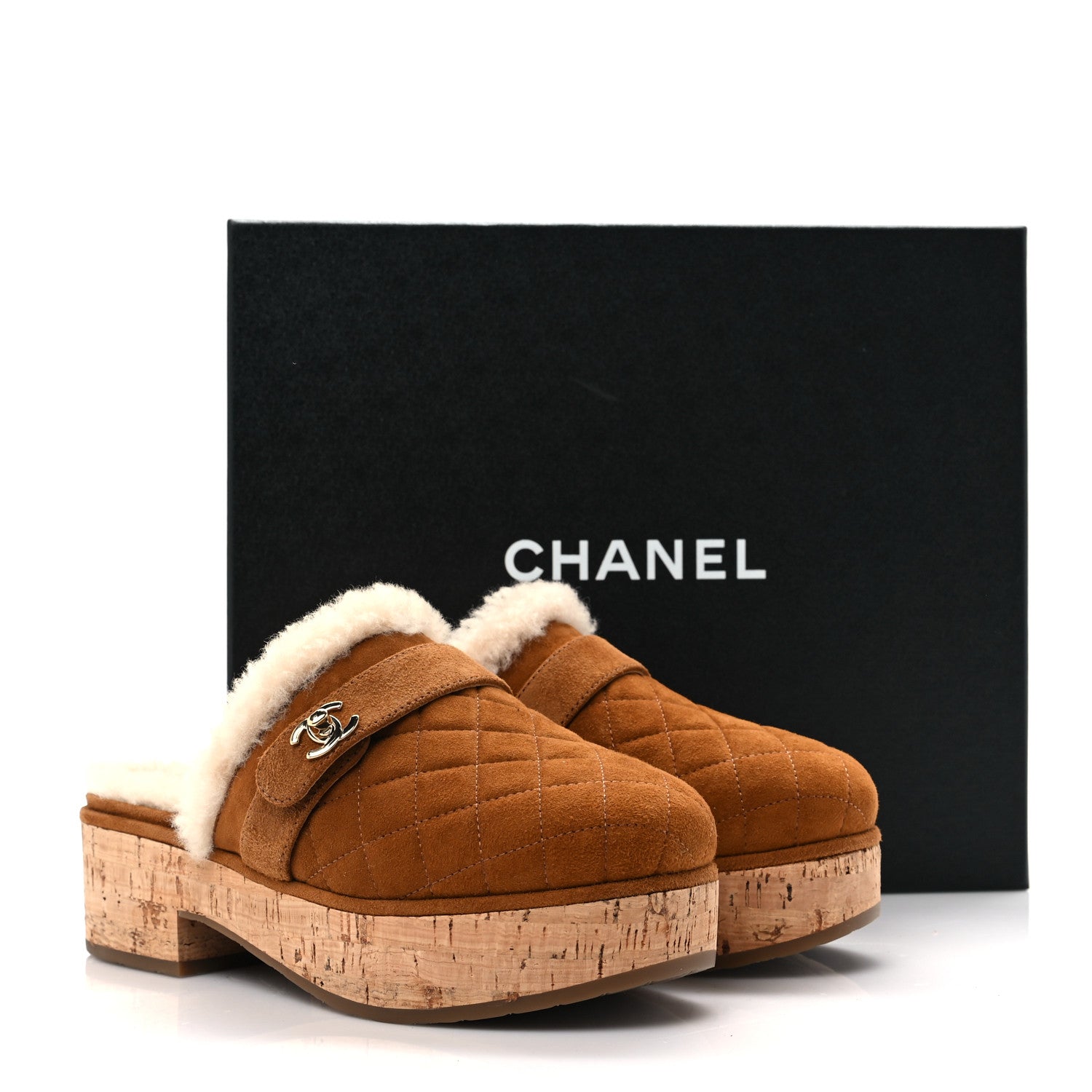 Chanel Suede Calfskin Shearling Turn Lock Clogs 36 Brown 8 of 8