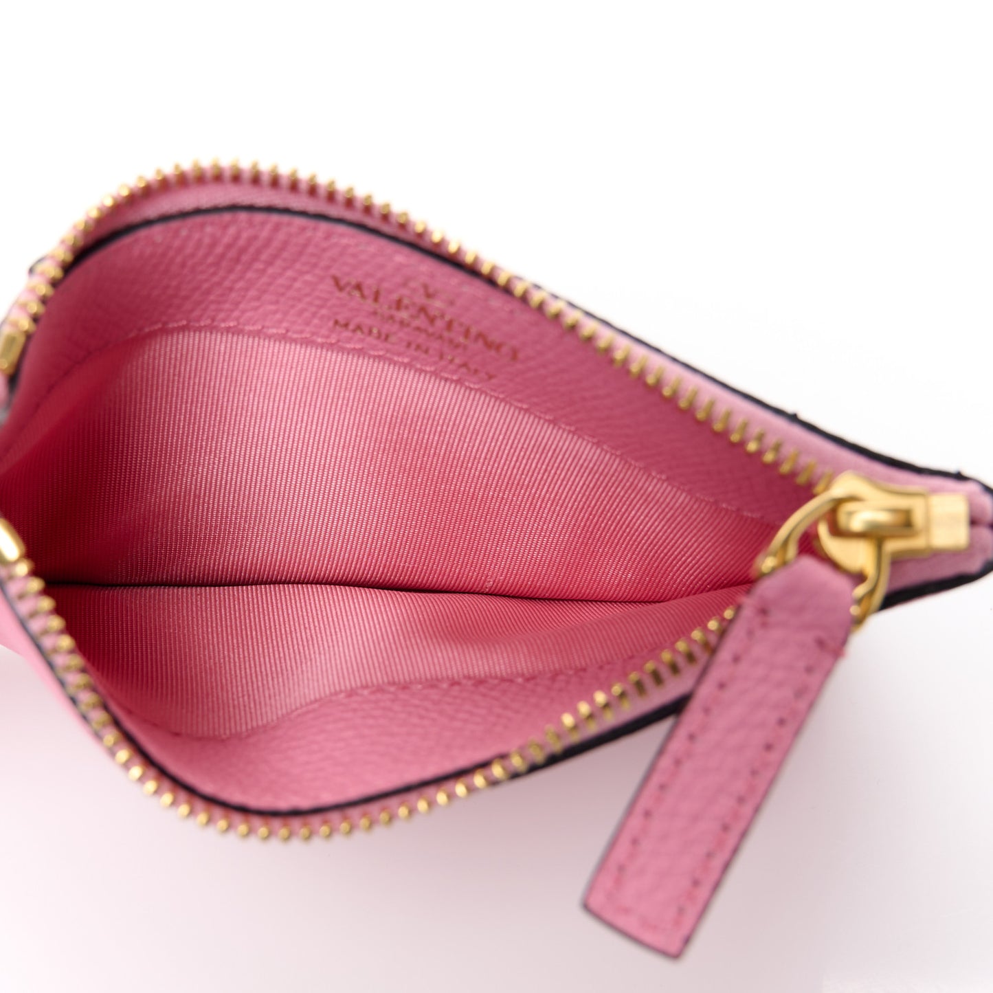 Grained Calfskin VLogo Coin Case Card Holder Pink