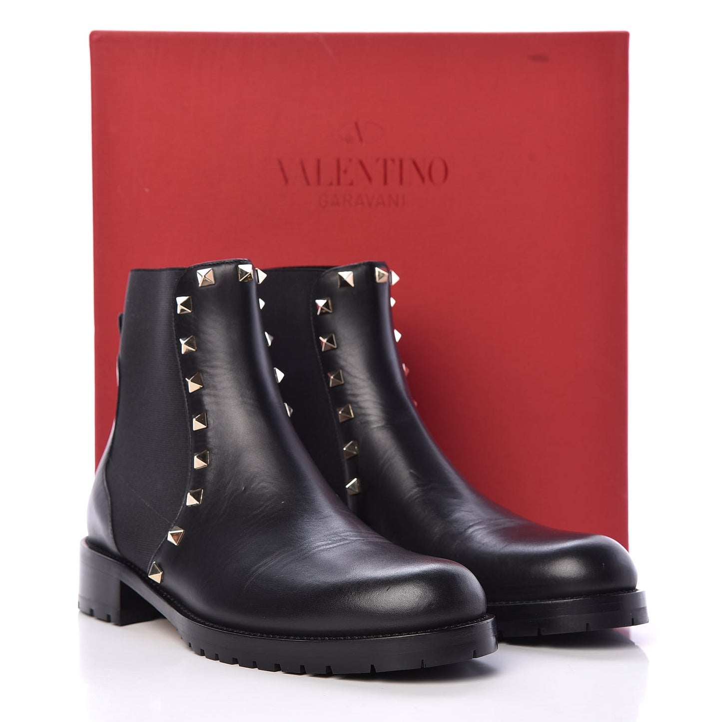 Calfskin Rockstud Beatle Chelsea 20mm Ankle Boots 39 Black
