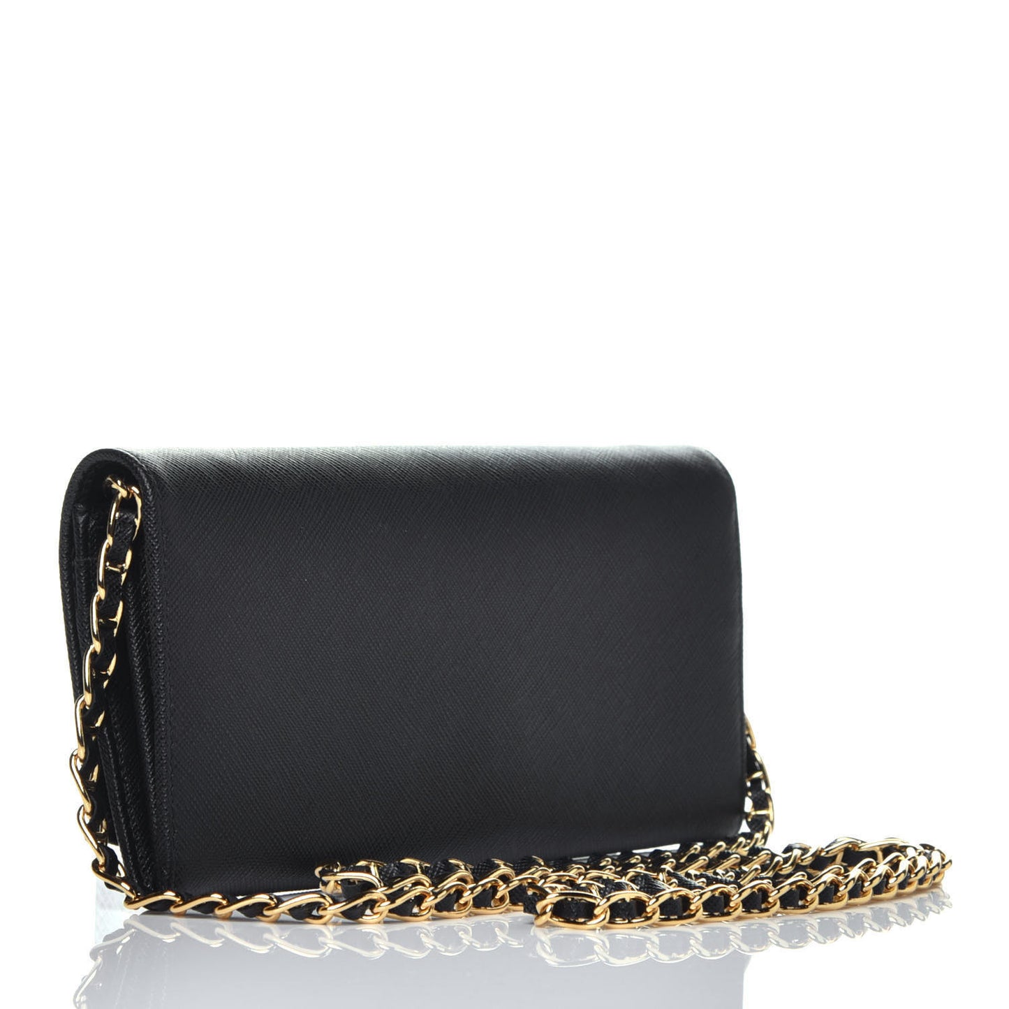 Saffiano Metal Oro Chain Wallet Black