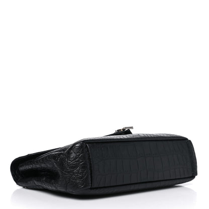 Saint Laurent Calfskin Crocodile Embossed Large College Monogram Satchel Black 4 of 11