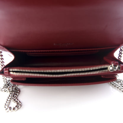 Saint Laurent Calfskin Crocodile Embossed Monogram Sunset Chain Wallet Palissandre 4 of 9