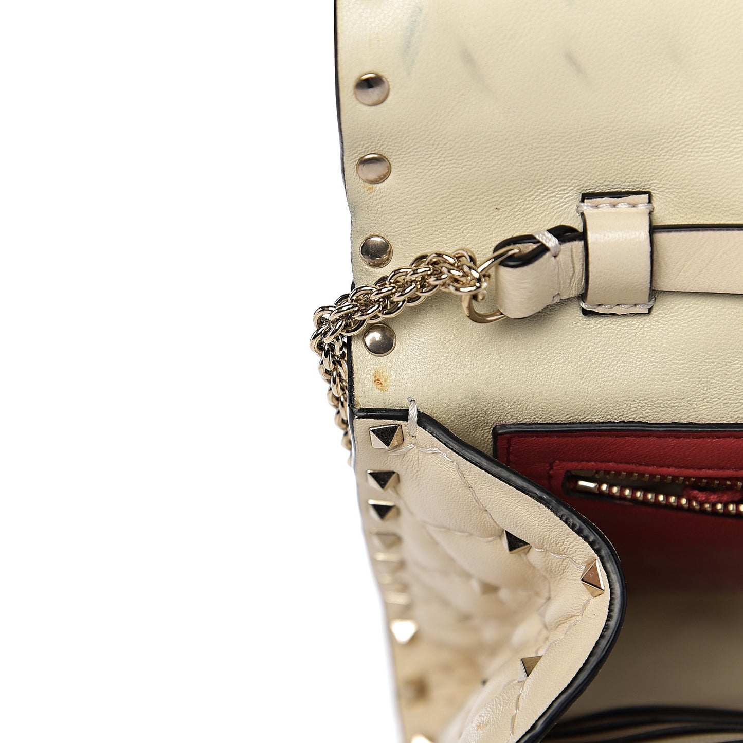 Nappa Rockstud Spike Wallet on Chain Light Ivory