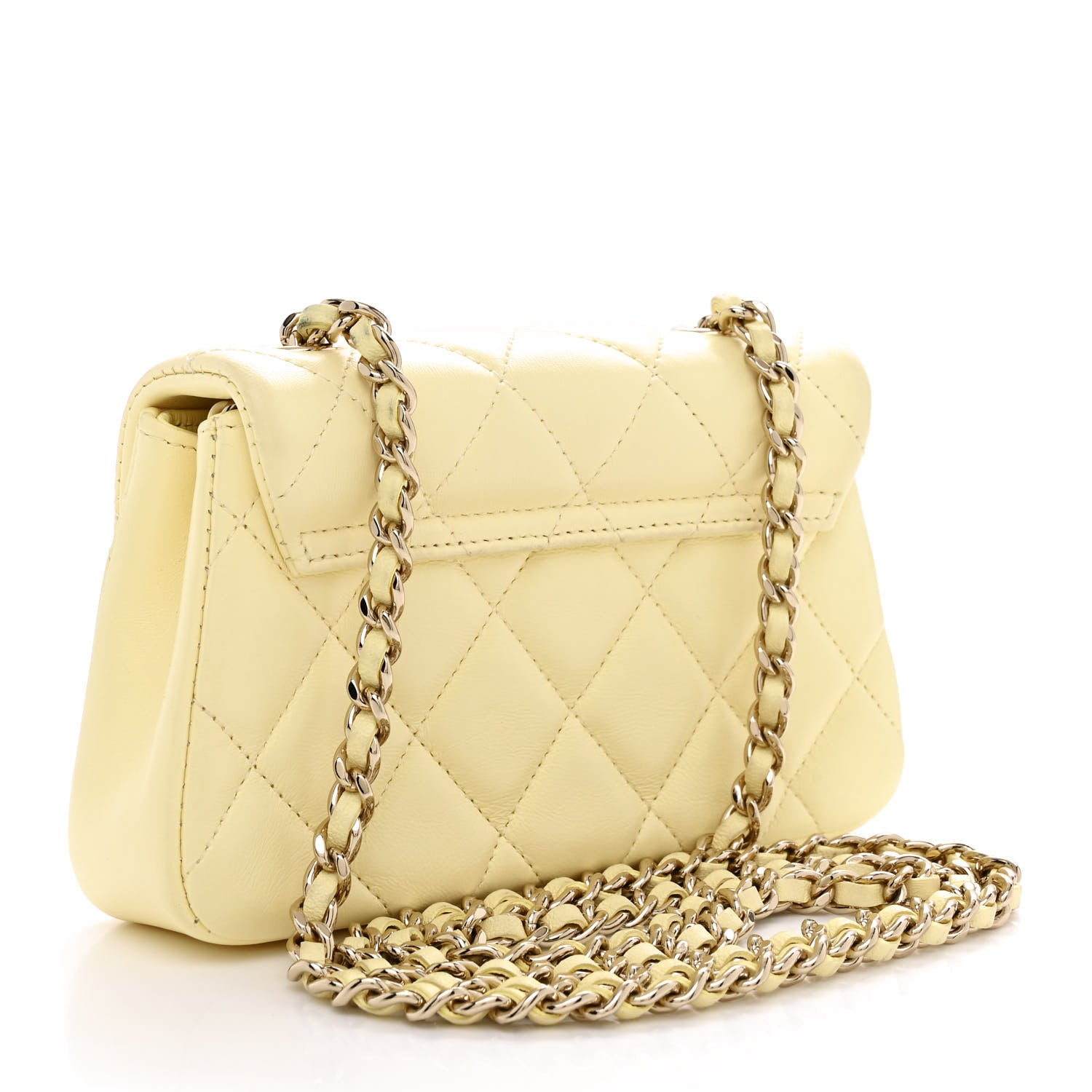 Chanel Lambskin Quilted Clutch With Chain Light Yellow 3 of 12