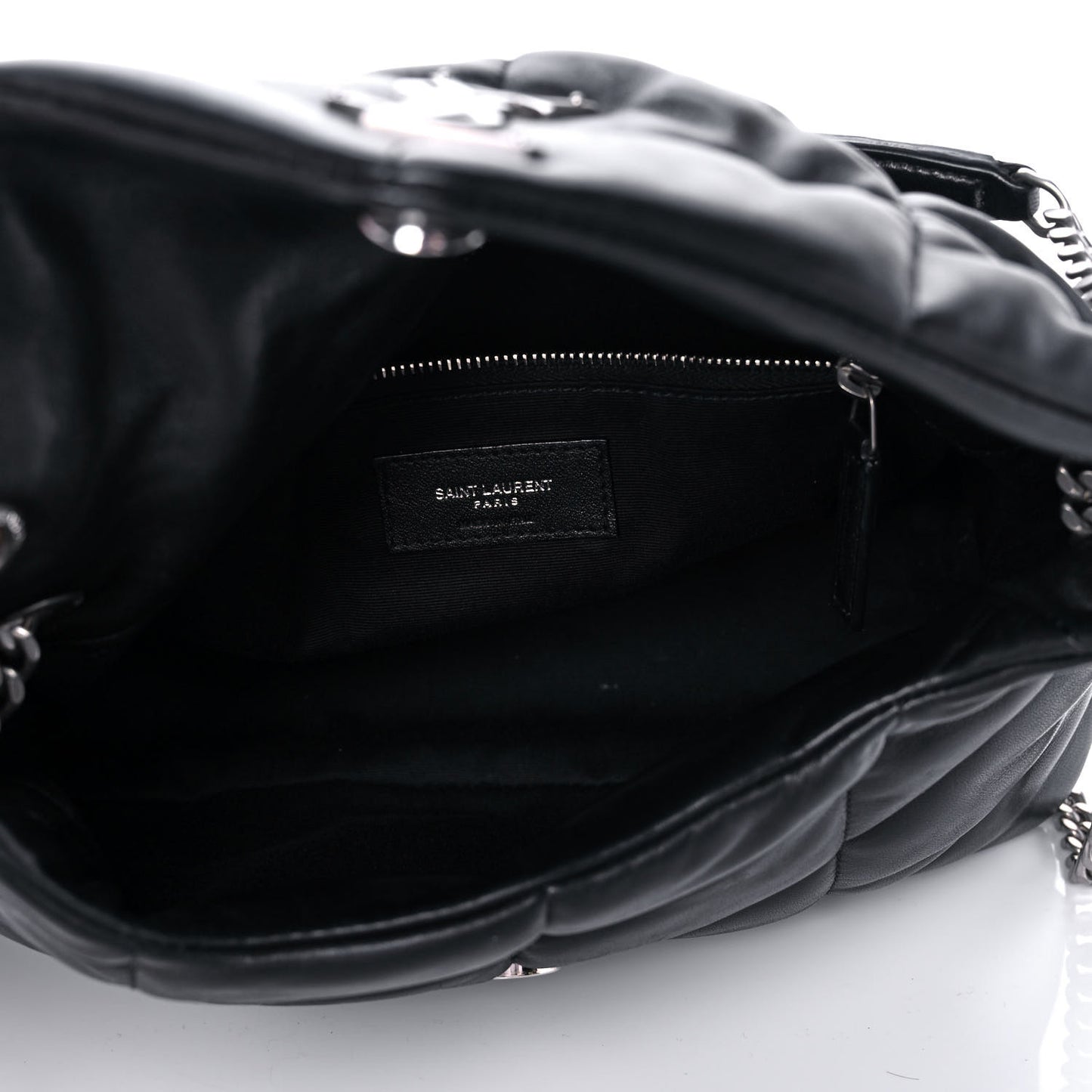 Lambskin Quilted Small Loulou Puffer Monogram Chain Satchel Black