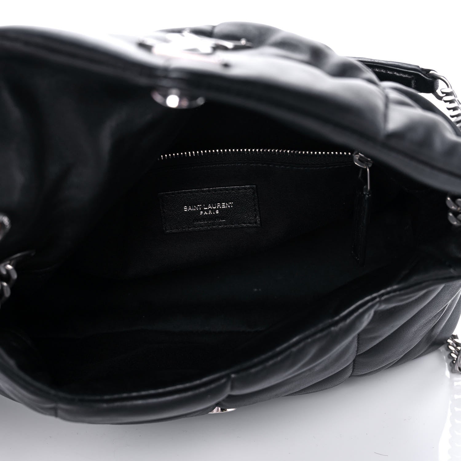 Saint Laurent Lambskin Quilted Small Loulou Puffer Monogram Chain Satchel Black 5 of 13
