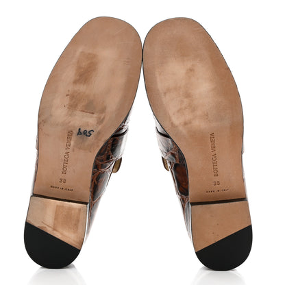 Bottega Veneta Calfskin Crocodile Embossed Monsieur Croco Bit Loafers 38 Barrel 5 of 8