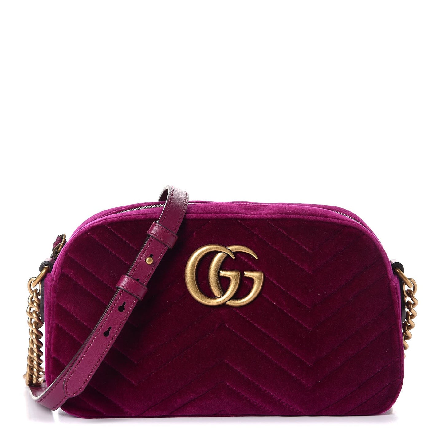 Velvet Matelasse Small GG Marmont Chain Shoulder Bag Fuchsia Violet Cyclamen