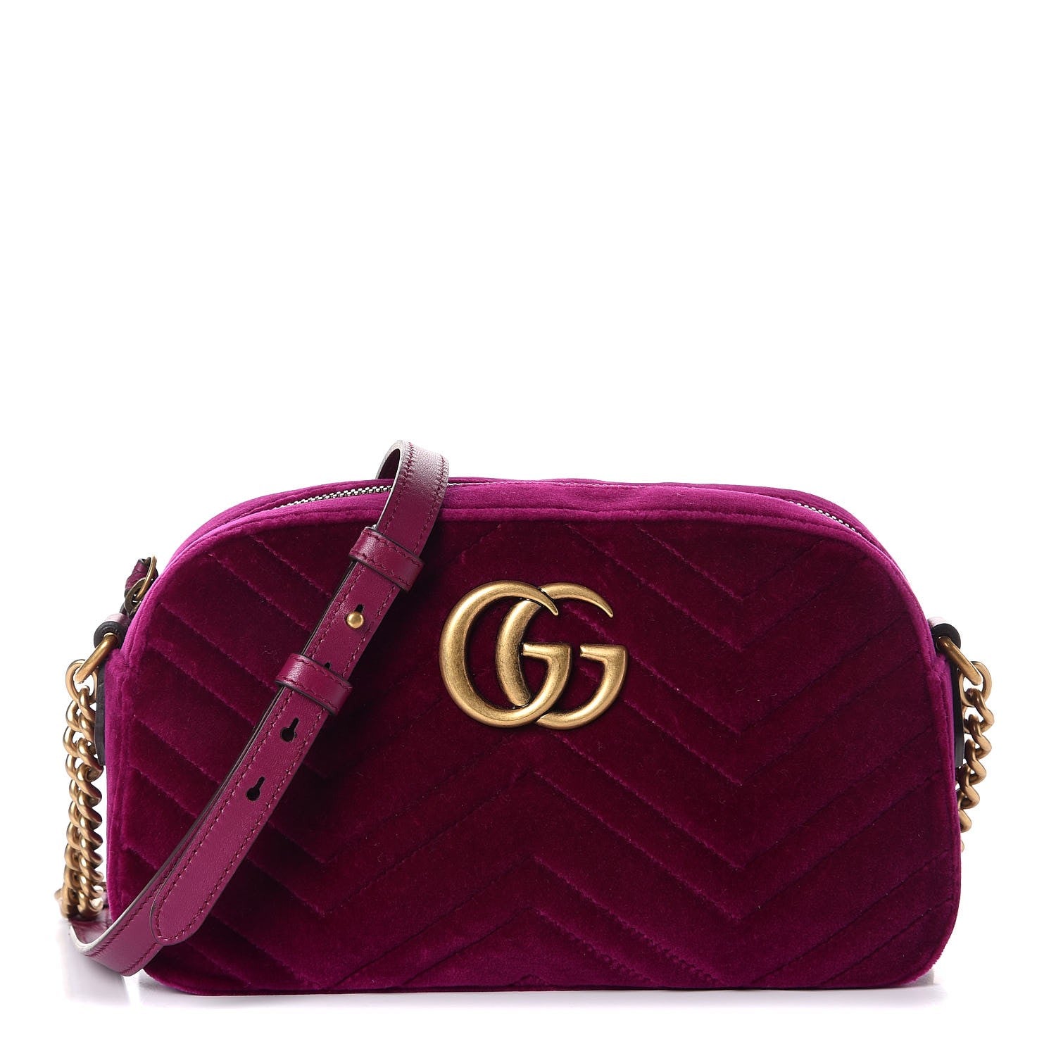 Gucci Velvet Matelasse Small GG Marmont Chain Shoulder Bag Fuchsia Violet Cyclamen 1 of 10