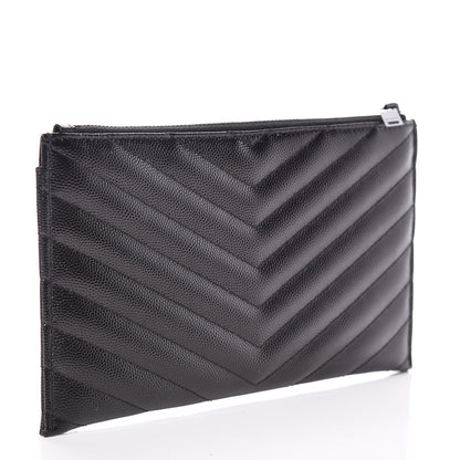Saint Laurent Grain De Poudre Chevron Monogram Bill Pouch Black 3 of 10