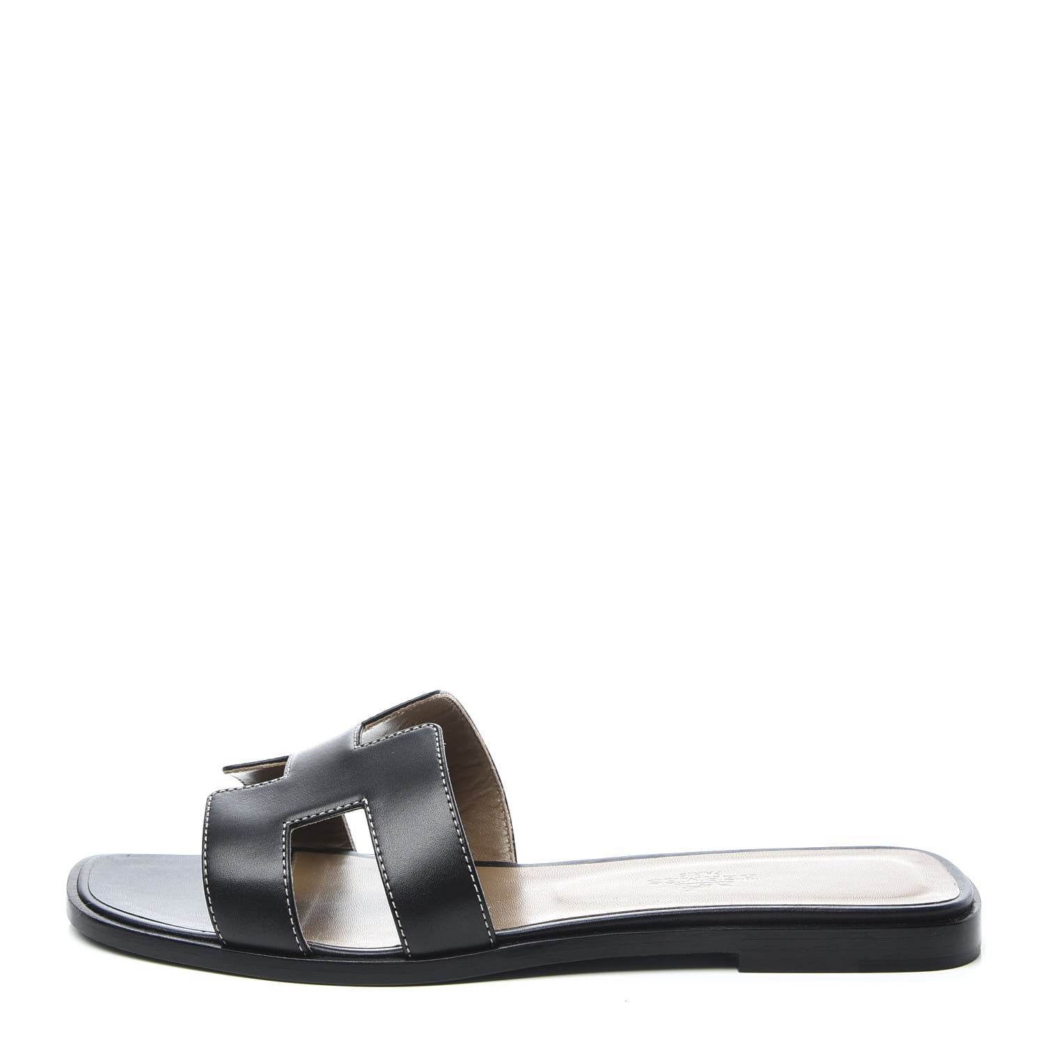 Hermes Box Calfskin Oran Sandals 38.5 Black 1 of 11
