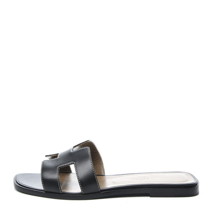 Hermes Box Calfskin Oran Sandals 38.5 Black 1 of 11