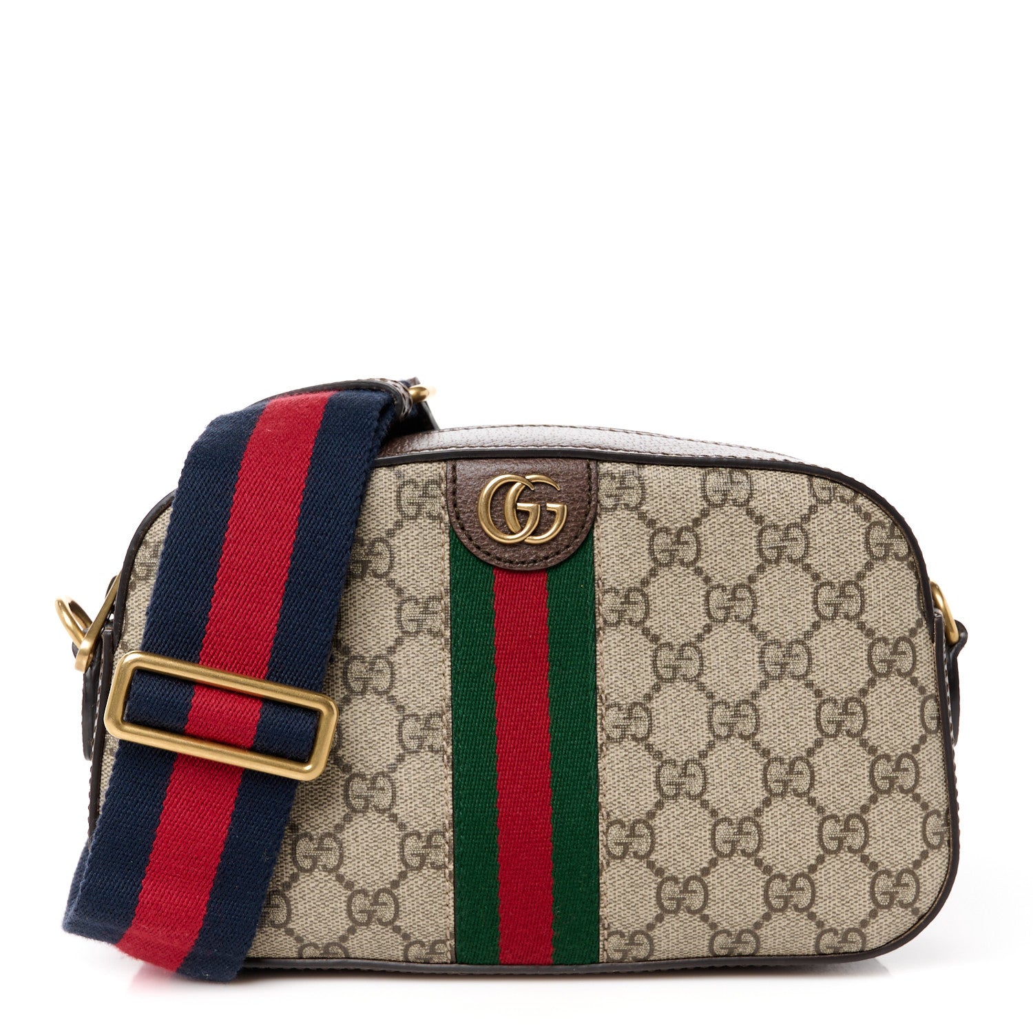 Gucci GG Supreme Monogram Textured Dollar Calfskin Web Ophidia Wristlet Shoulder Bag Beige Ebony New Acero 1 of 11