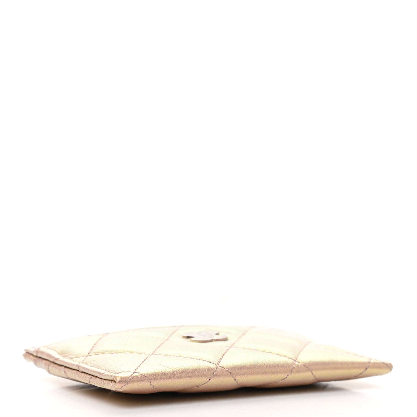 Iridescent Calfskin Quilted Card Holder Pink