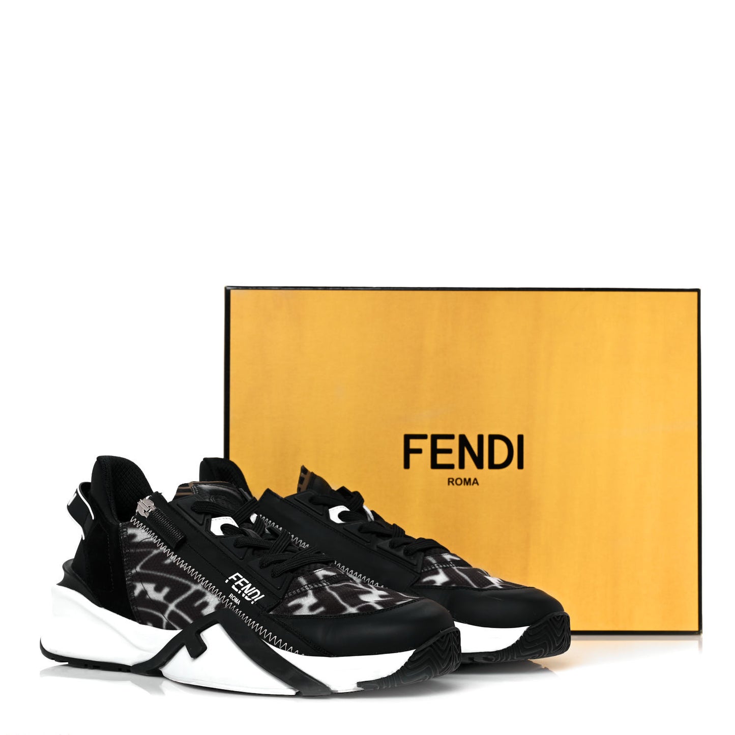 X SARAH COLEMAN Nylon Lycra FF Vertigo Mens Fendi Flow Low Top Sneakers 9 Black