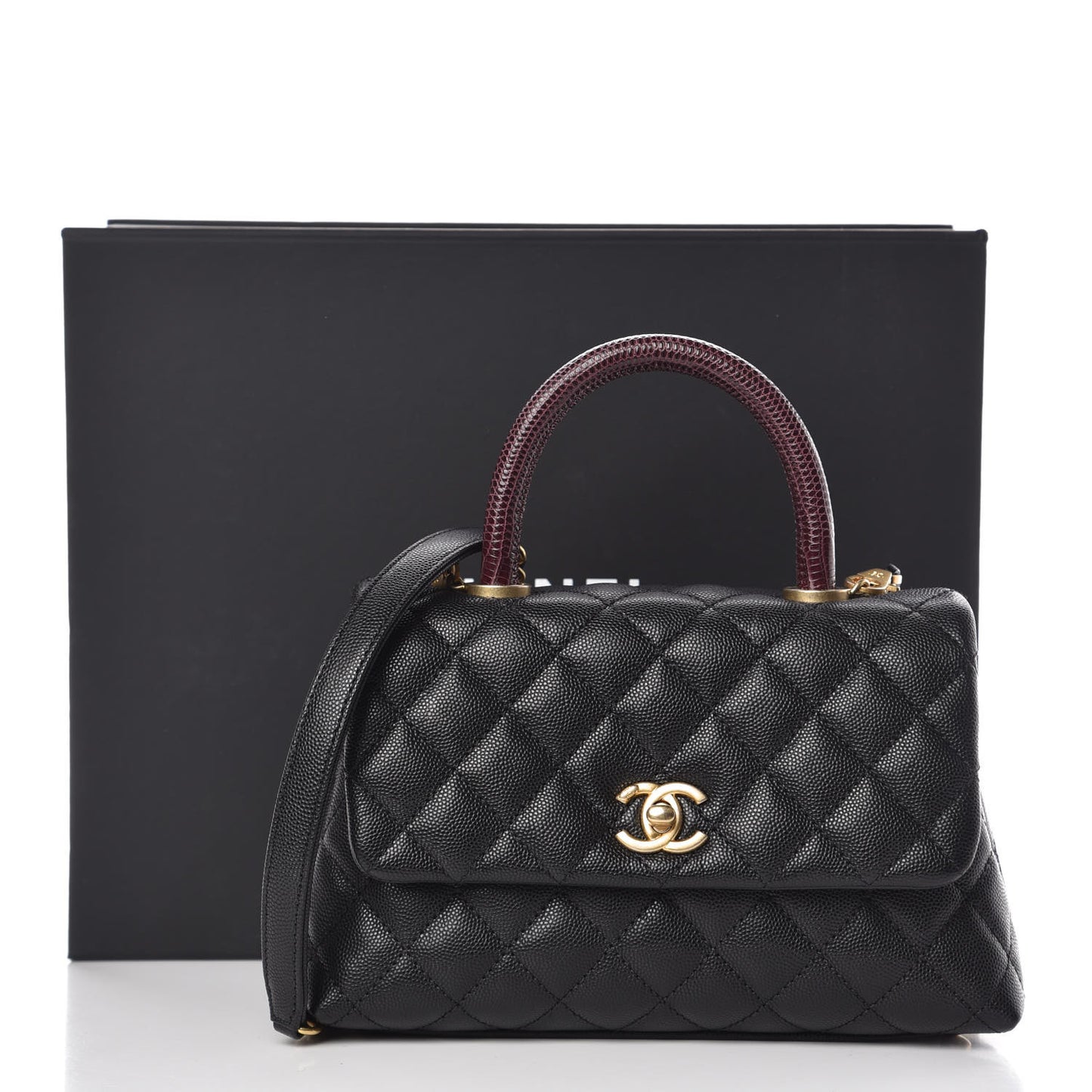 Caviar Lizard Quilted Mini Coco Handle Flap Black