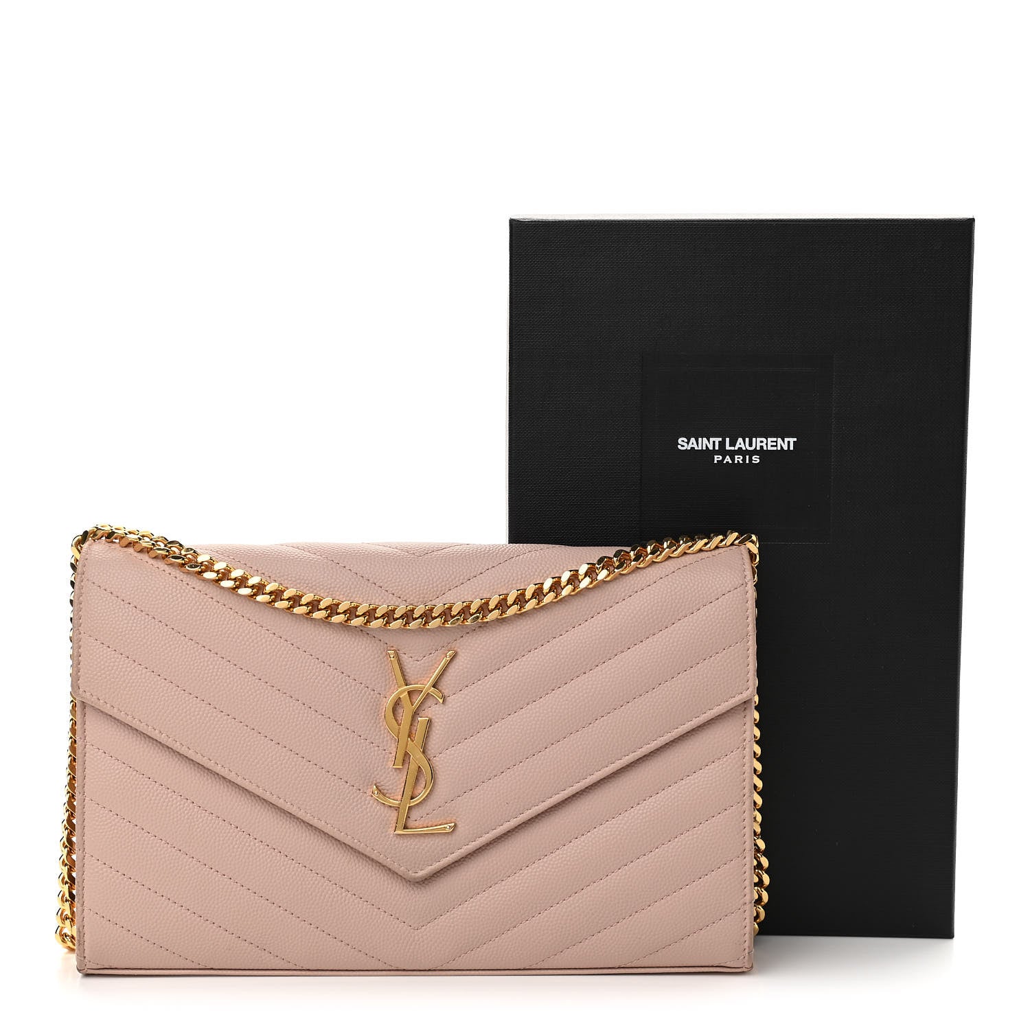 Saint Laurent Grain De Poudre Matelasse Chevron Monogram Chain Wallet Nude Powder 11 of 11