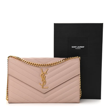 Saint Laurent Grain De Poudre Matelasse Chevron Monogram Chain Wallet Nude Powder 11 of 11