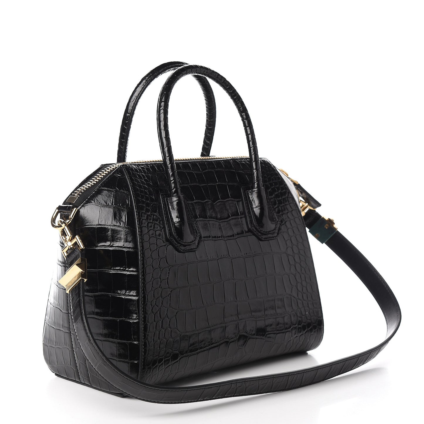 Calfskin Crocodile Embossed Small Antigona Black