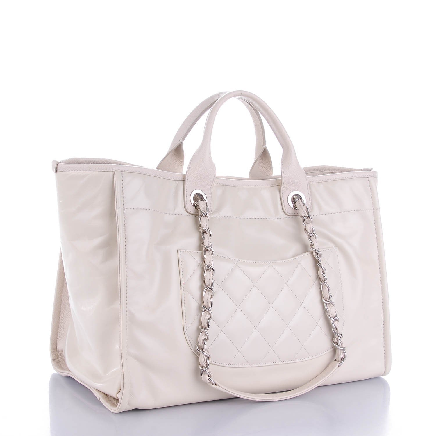 Chanel Glazed Calfskin Large Deauville Tote Ivory 3 of 7