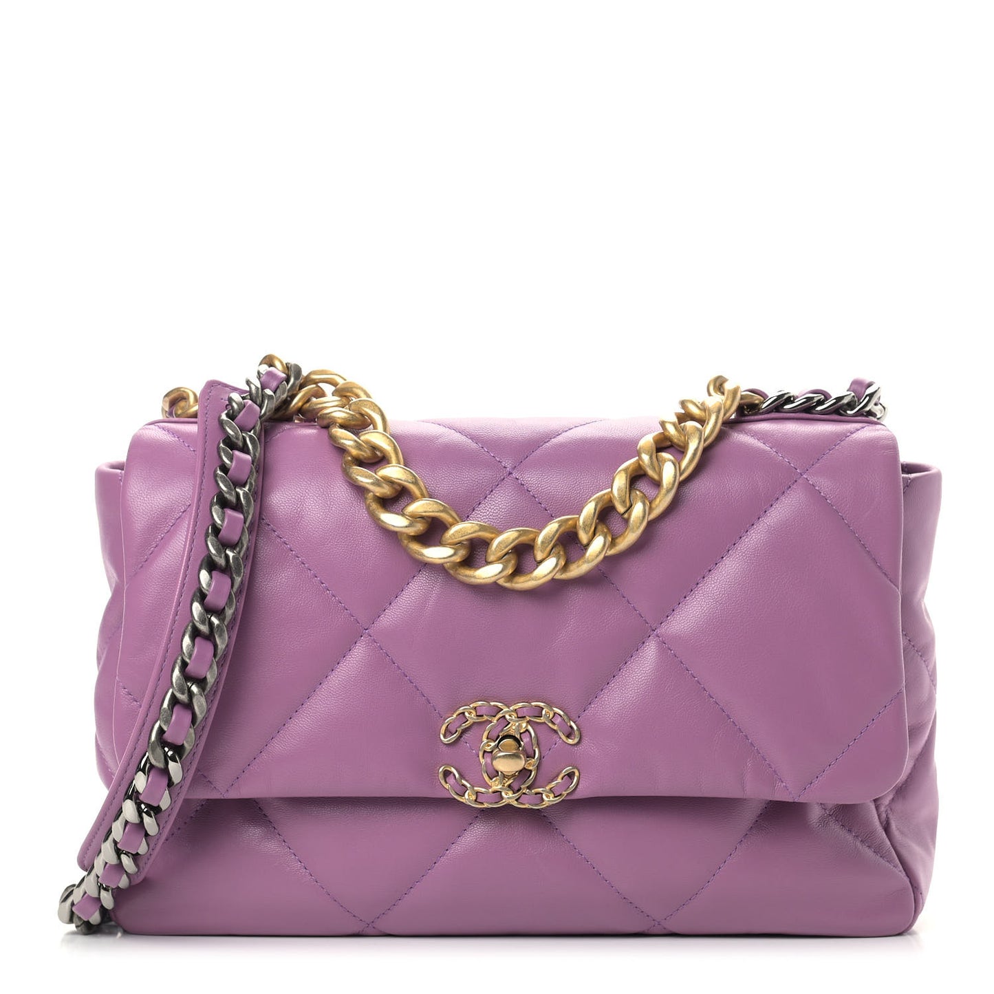 Goatskin Quilted Large Chanel 19 Flap Purple