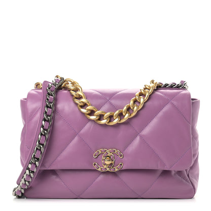 Chanel Goatskin Quilted Large Chanel 19 Flap Purple 1 of 9
