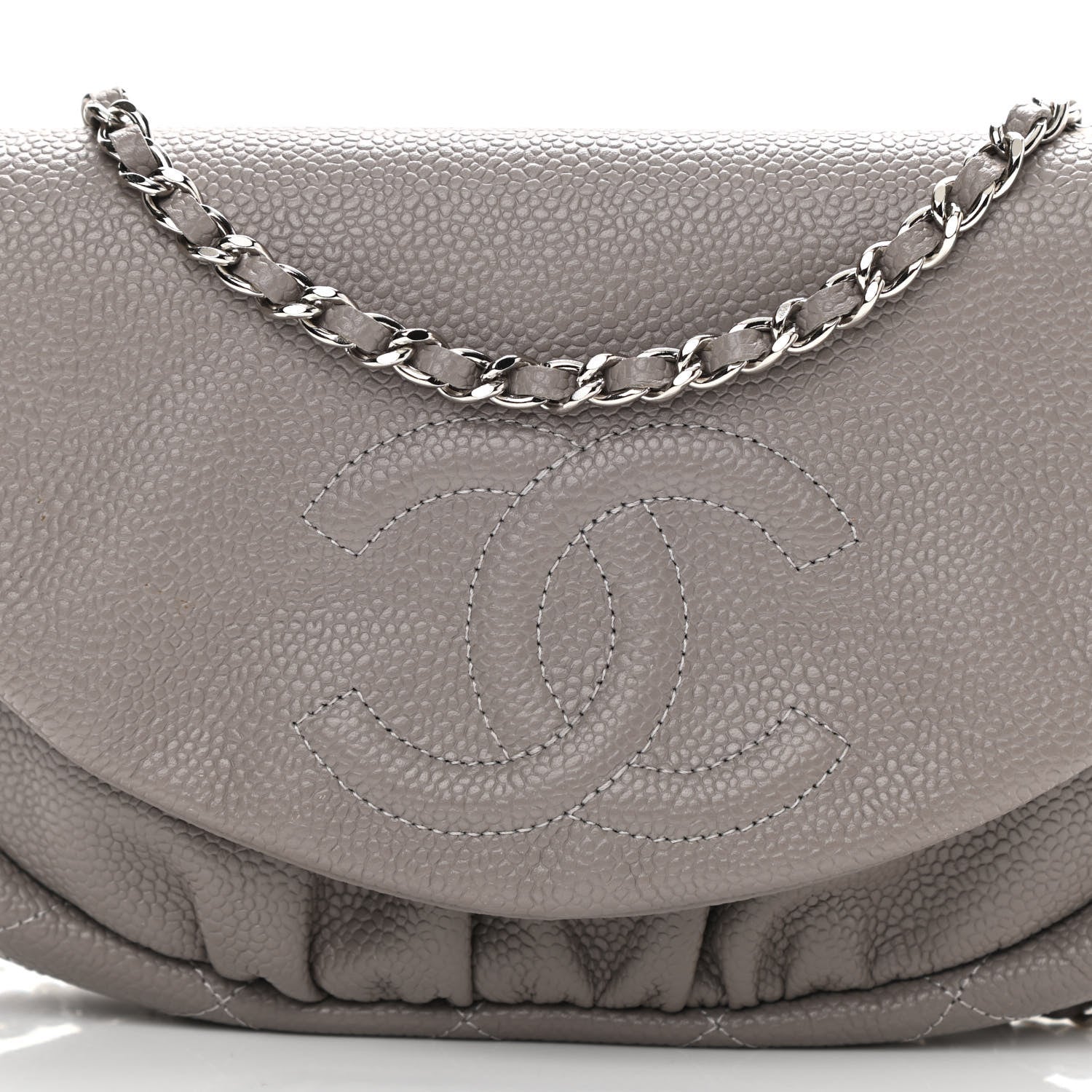 Chanel Caviar Half Moon Wallet On Chain WOC Light Grey 9 of 11