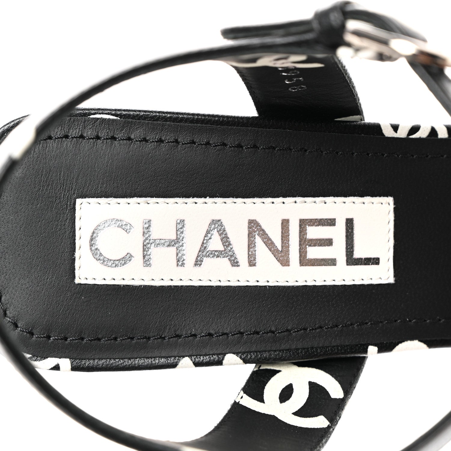 Chanel Printed Lambskin CC Platform Sandals 40 Black White 6 of 9