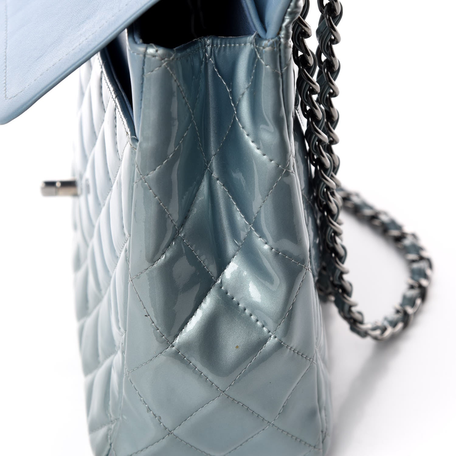 Chanel Patent Quilted Maxi Double Flap Light Blue 13 of 13