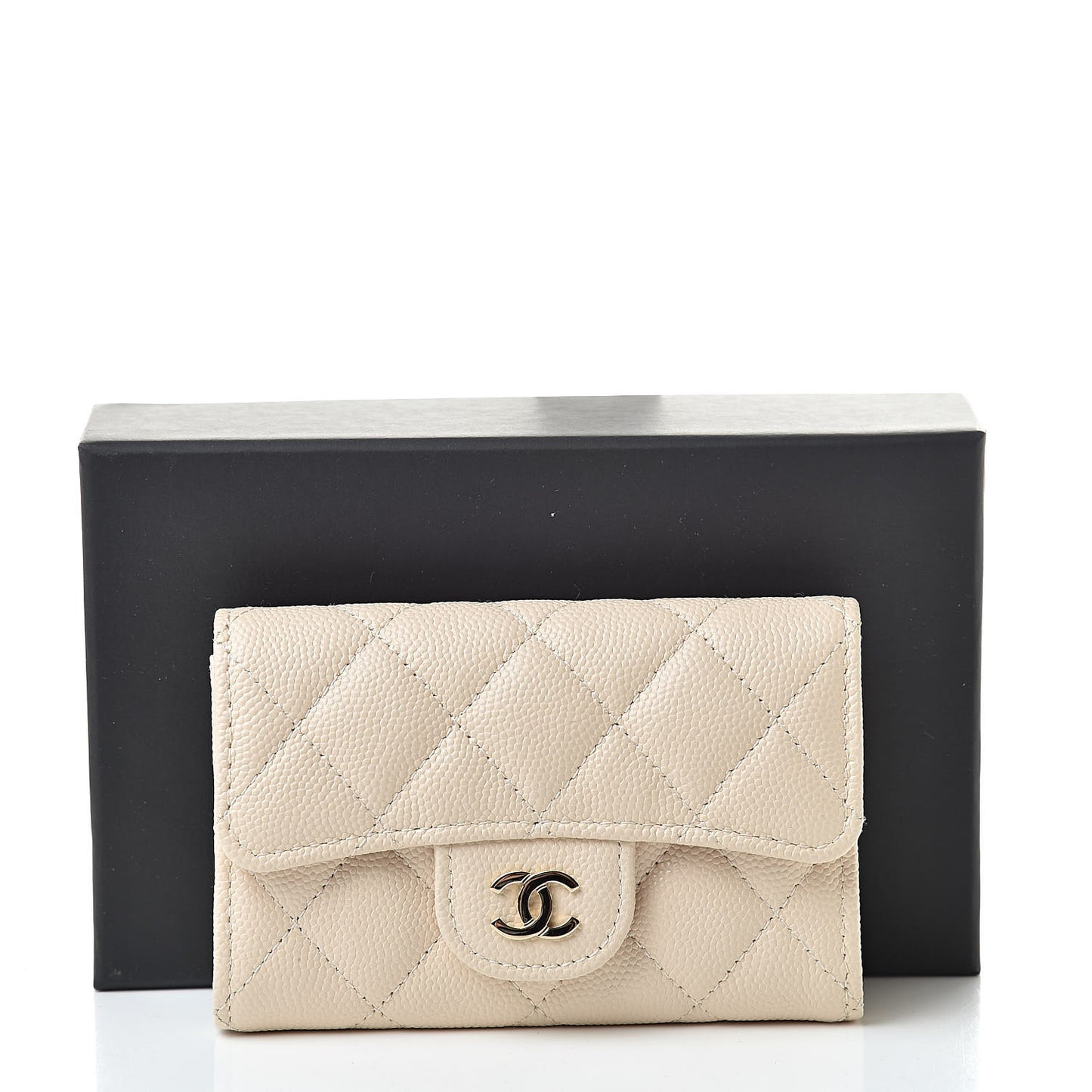 Caviar Quilted Card Holder Wallet Beige
