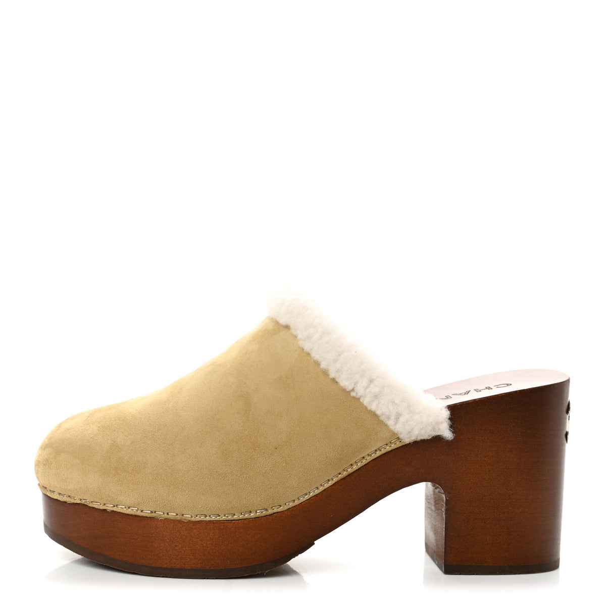 Suede Shearling CC Clogs 40 Beige