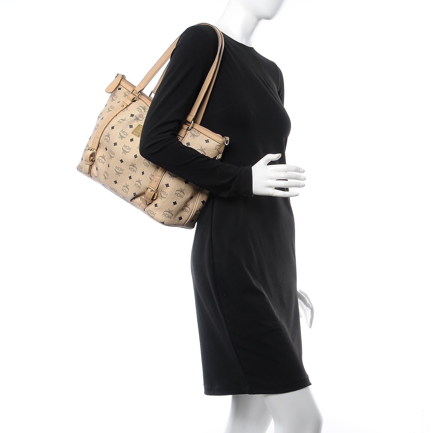 MCM Visetos Medium Essentials Shopper Tote Beige 2 of 28