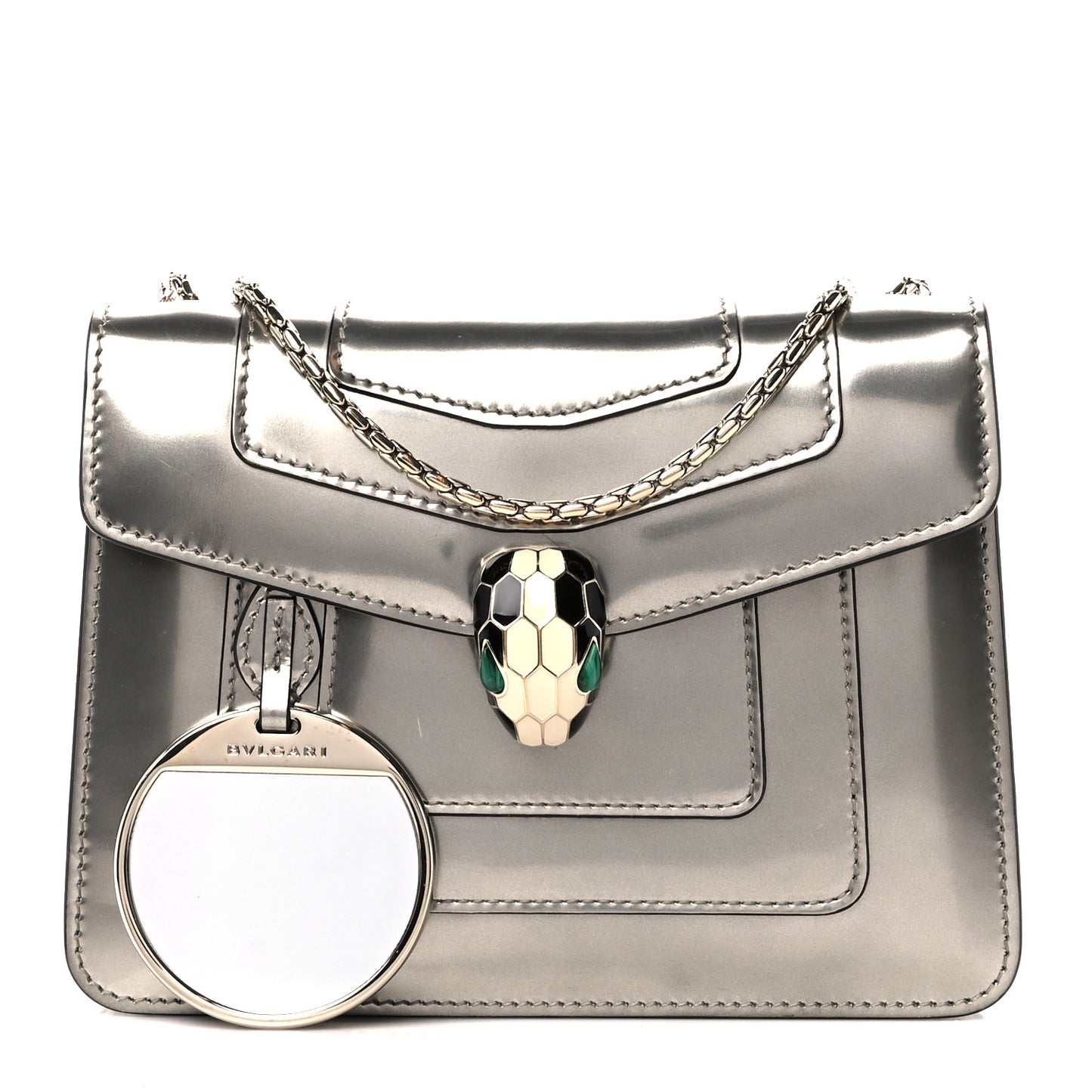 Metallic Calfskin Small Serpenti Forever Snake Strap Crossbody Bag Silver