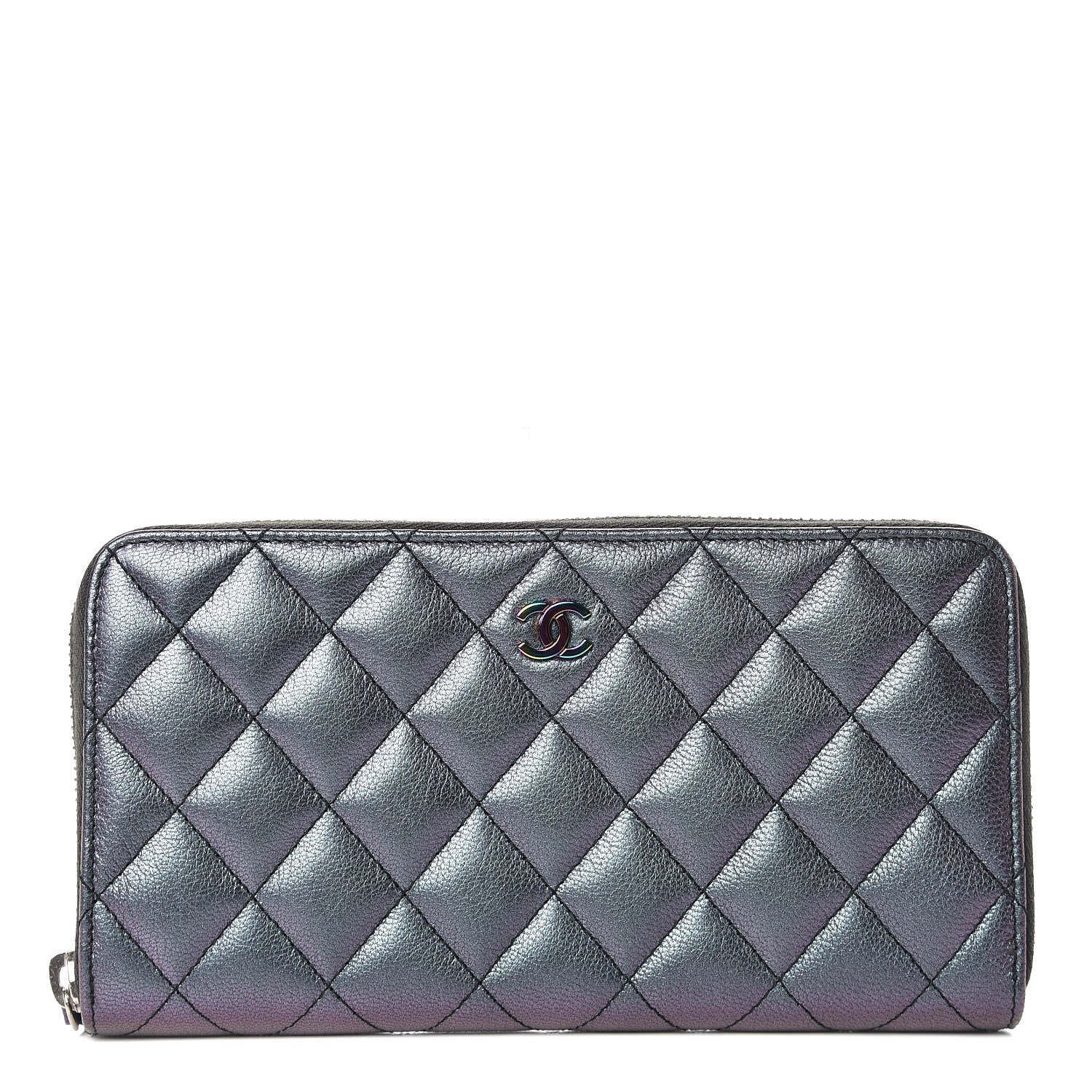 Chanel Iridescent Goatskin Quilted Large Zip Around Wallet Purple 1 of 11
