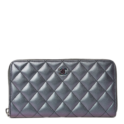 Chanel Iridescent Goatskin Quilted Large Zip Around Wallet Purple 1 of 11