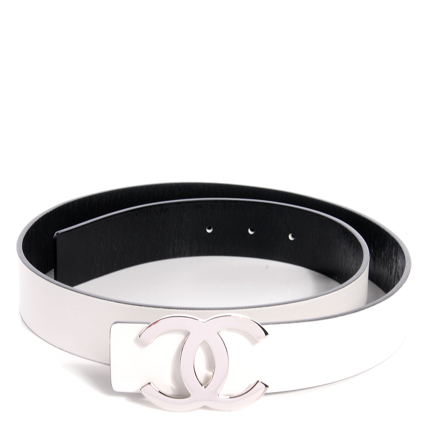Chanel Reversible Leather CC Logo Belt 85 White Black 1 of 6