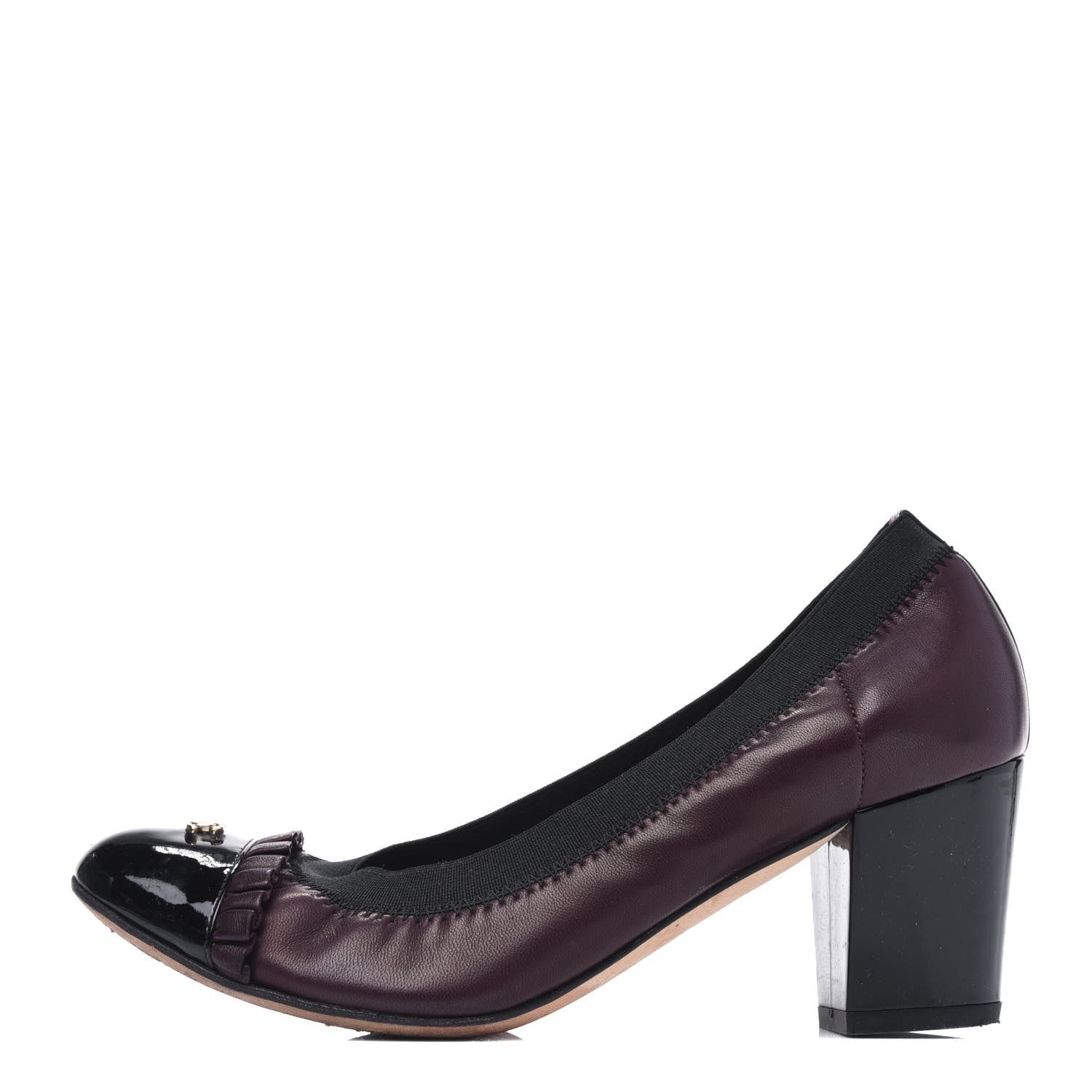 Chanel Lambskin Patent CC Elastic Cap Toe Ballerina Pumps 36 Burgundy Black 1 of 11