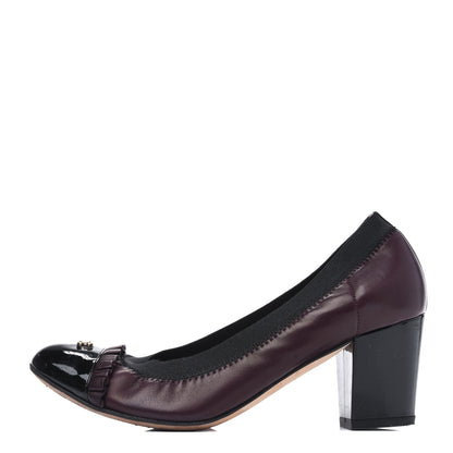 Chanel Lambskin Patent CC Elastic Cap Toe Ballerina Pumps 36 Burgundy Black 1 of 11